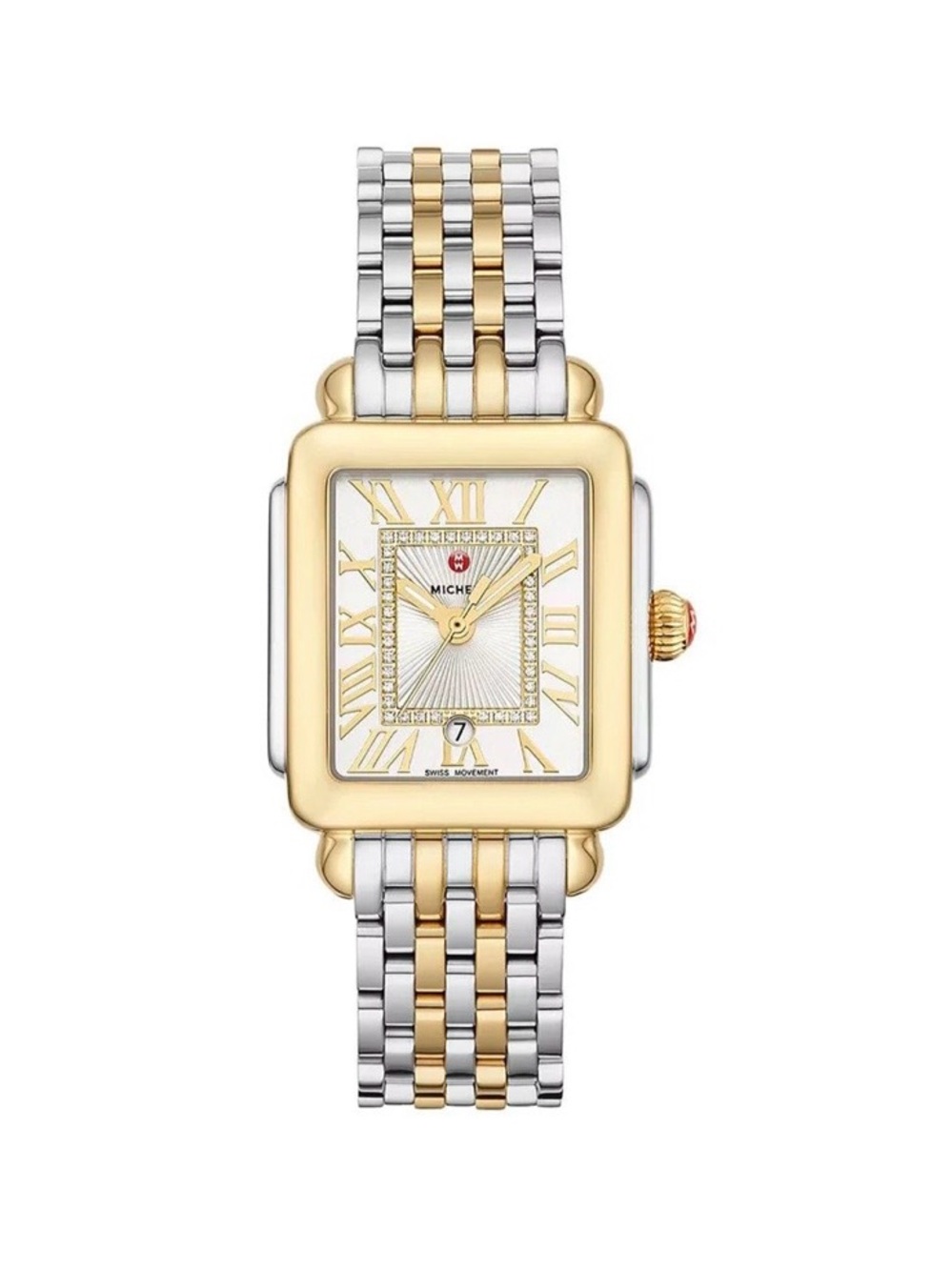 Michele Two-Tone Gold and Silver Deco Diamond-Accent Ladies Watch